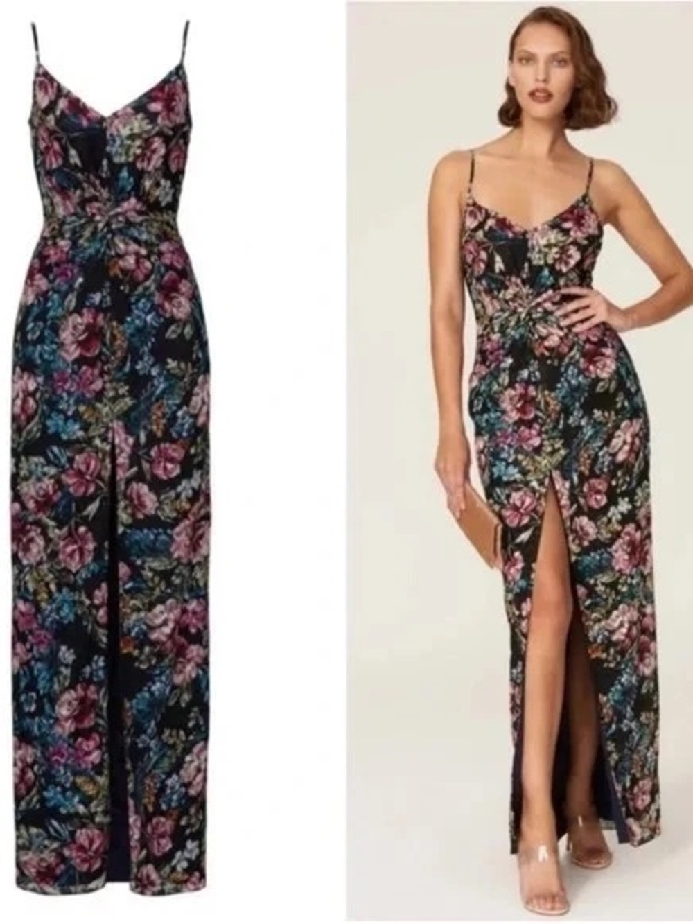AMANDA UPRICHARD ELLIE FLORAL MAXI DRESS SIZE XL RUNS SMALL
